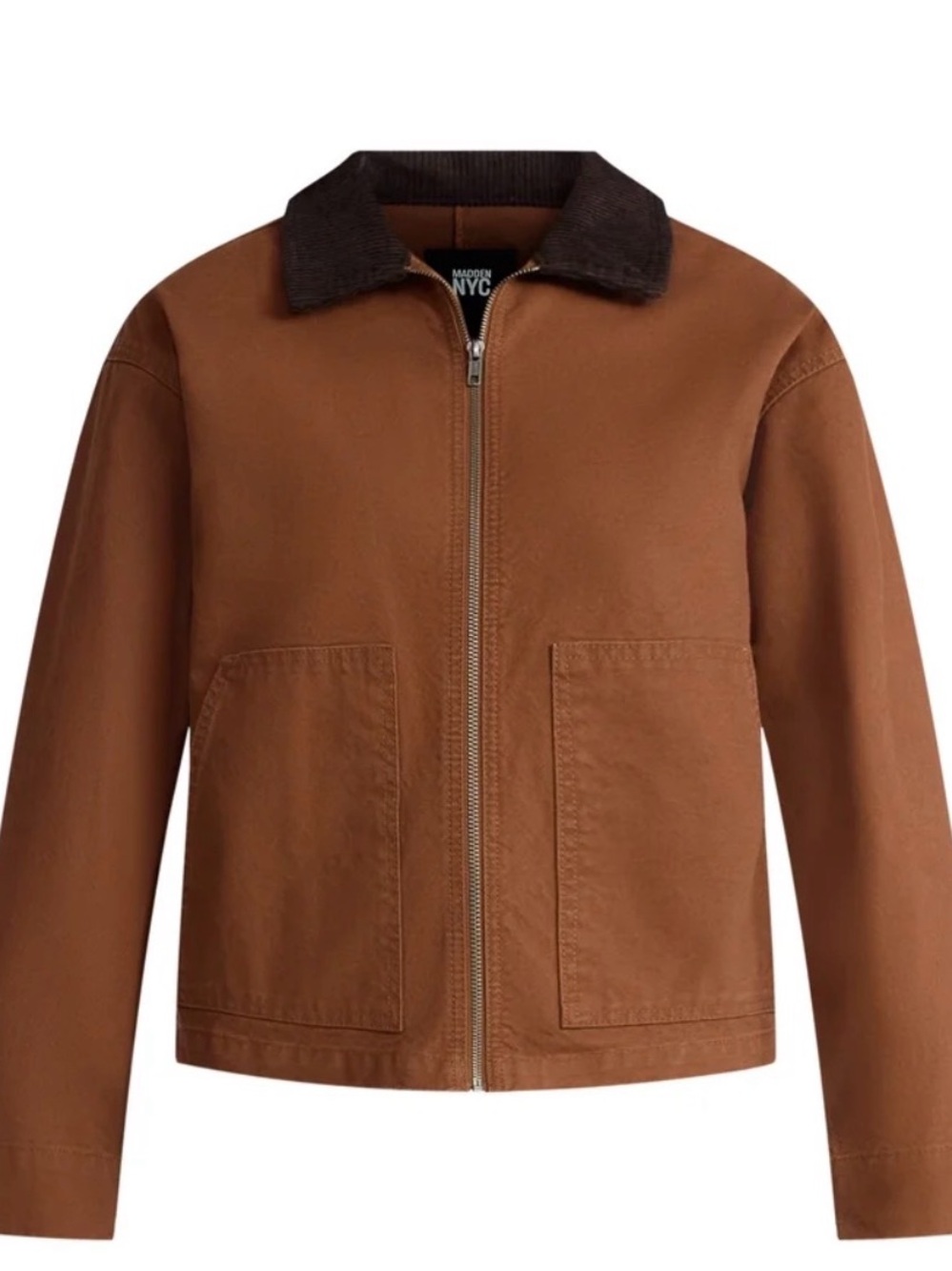 Madden NYC Men's XXL Brown Zip-Up Jacket Canvas Corduroy Collar